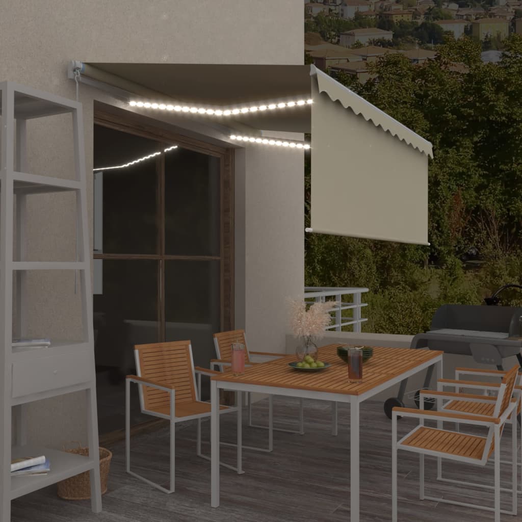 vidaXL Copertină retractabilă manual cu stor&LED, crem, 3x2,5 m vidaXL Copertină retractabilă manual cu stor&LED, crem, 3x2,5 m