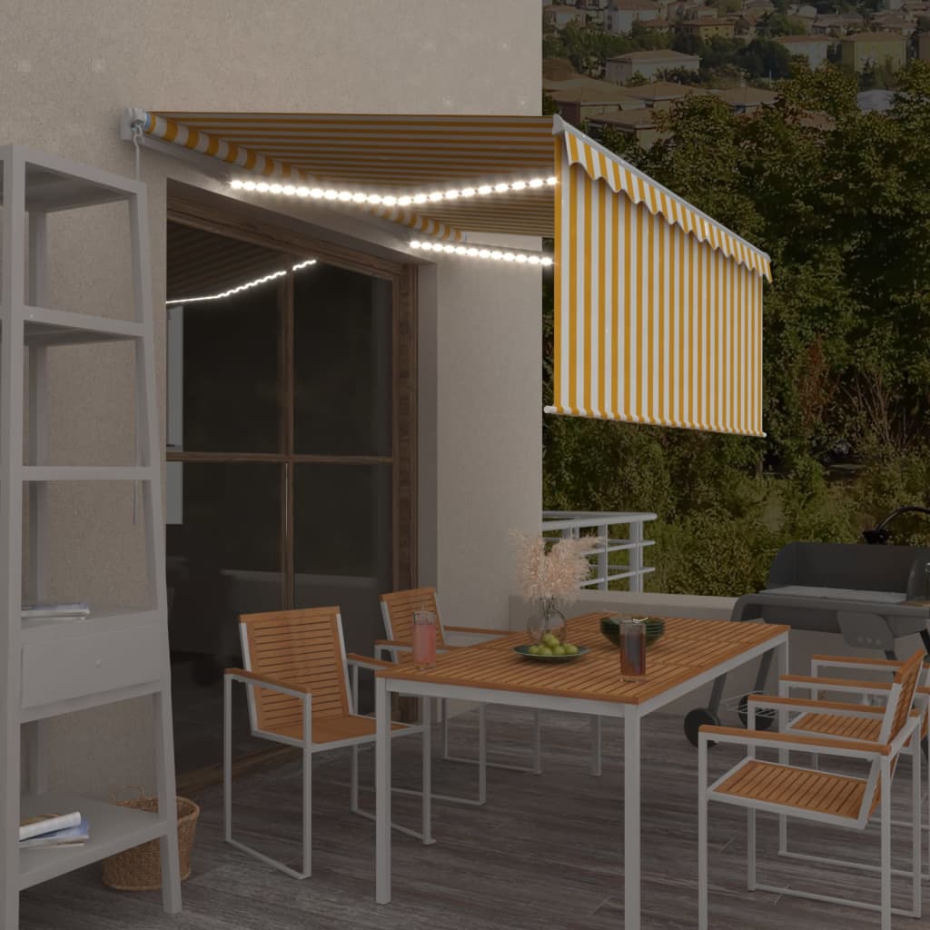 vidaXL Copertină retractabilă manual cu stor&LED galben & alb 3x2,5 m vidaXL Copertină retractabilă manual cu stor&LED galben & alb 3x2,5 m