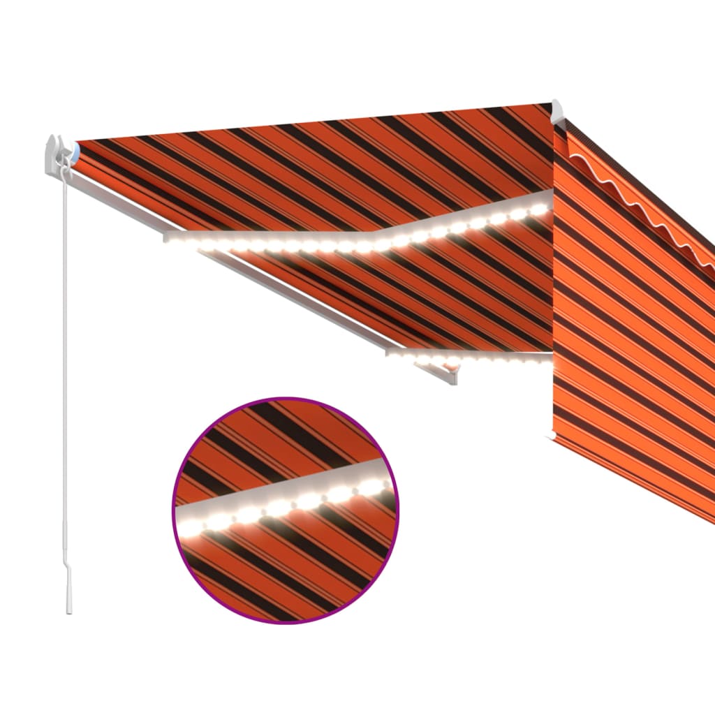 vidaXL Copertină retractabilă manual stor&LED portocaliu&maro 3x2,5 m vidaXL Copertină retractabilă manual stor&LED portocaliu&maro 3x2,5 m