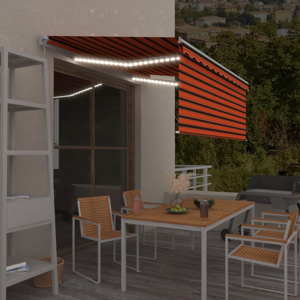 vidaXL Copertină retractabilă manual stor&LED portocaliu&maro 3x2,5 m vidaXL Copertină retractabilă manual stor&LED portocaliu&maro 3x2,5 m