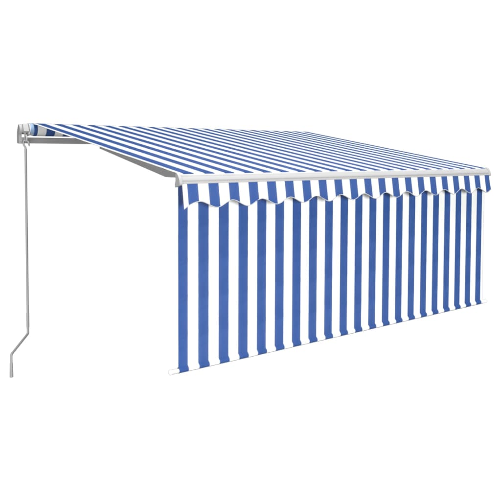 vidaXL Copertină retractabilă manual cu stor, albastru&alb, 3,5x2,5 m