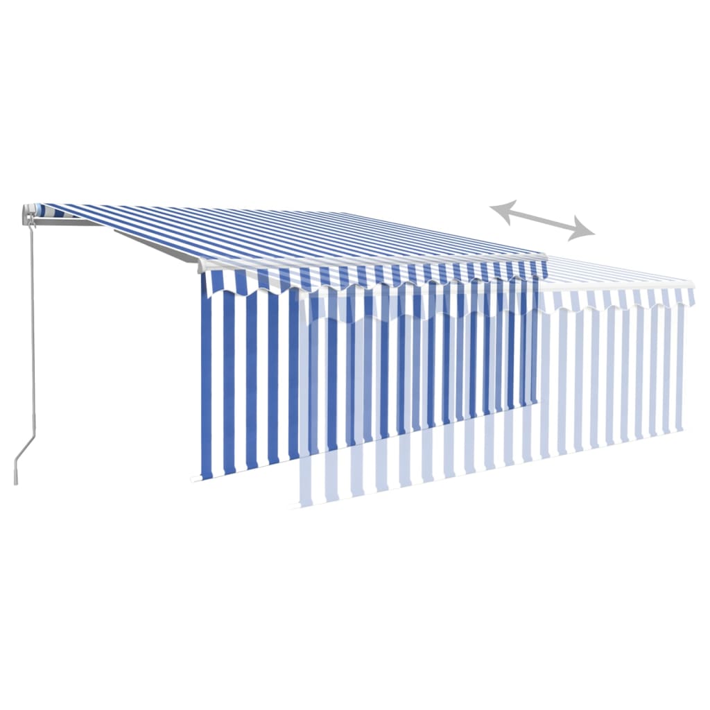 vidaXL Copertină retractabilă manual cu stor, albastru&alb, 3,5x2,5 m