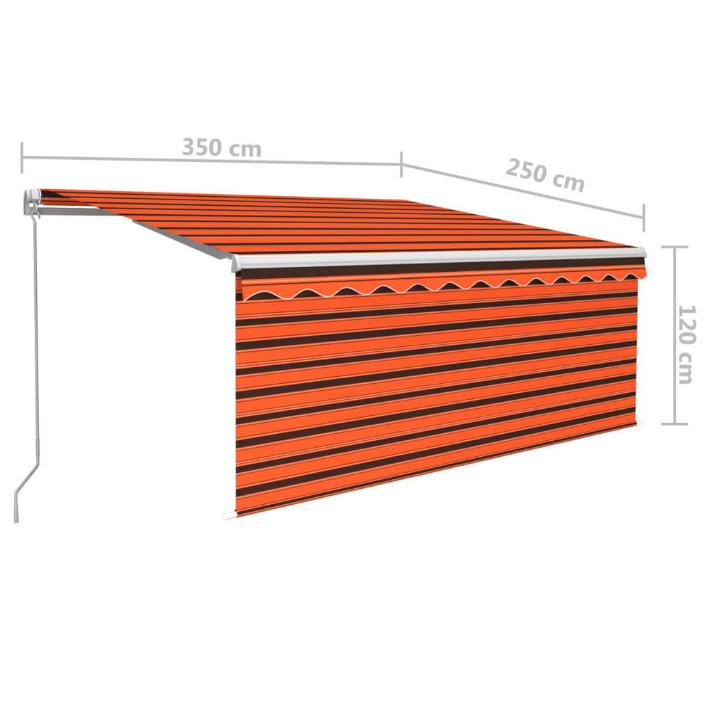 vidaXL Copertină retractabilă manual cu stor portocaliu&maro 3,5x2,5 m