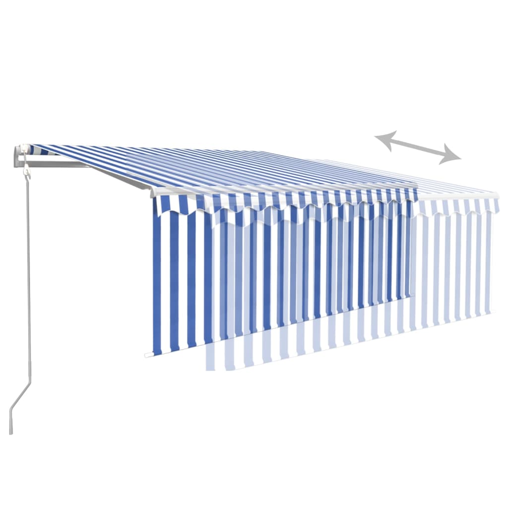 vidaXL Copertină retractabilă automat cu stor, albastru&alb, 3,5x2,5 m