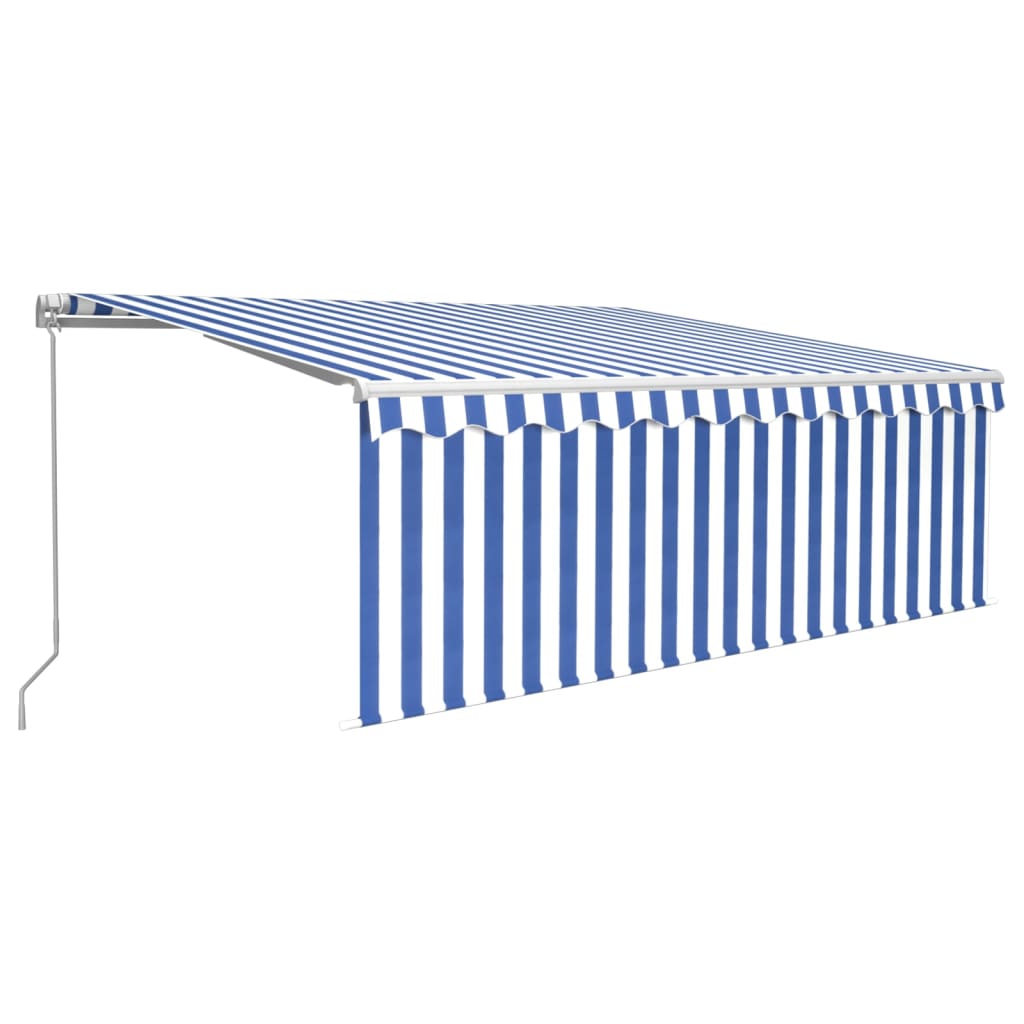 vidaXL Copertină retractabilă manual cu stor&LED, albastru&alb, 4x3 m