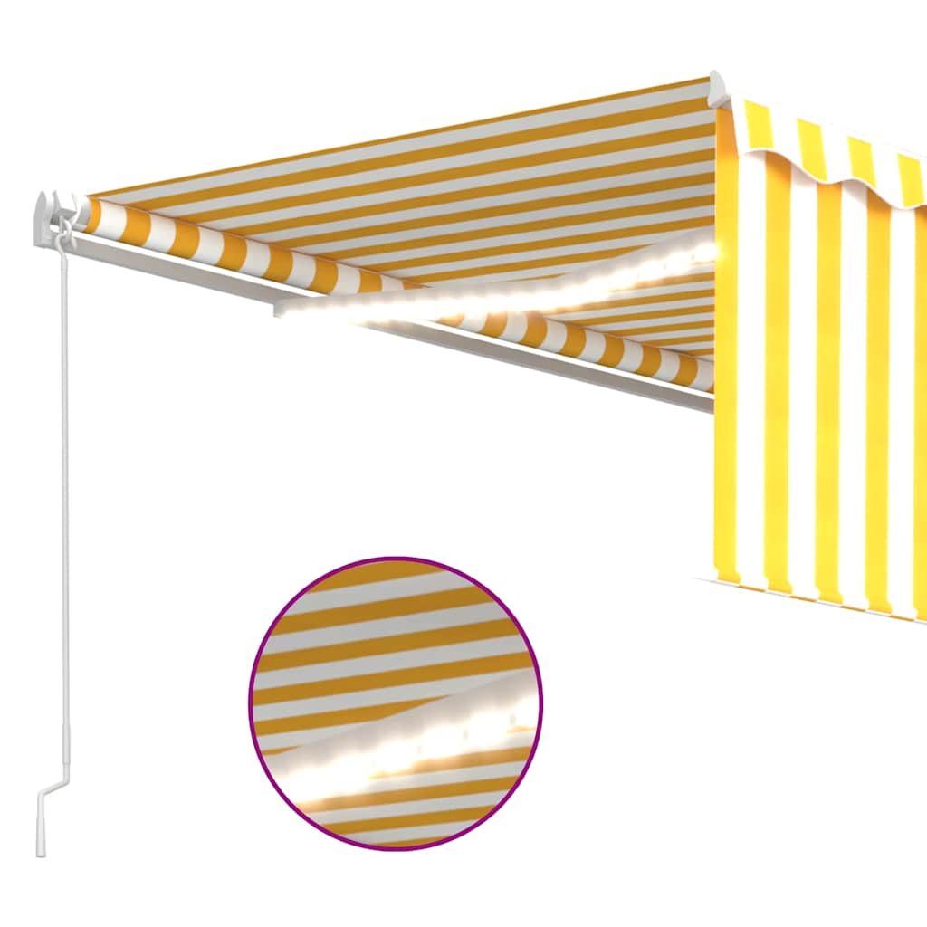 vidaXL Copertină retractabilă manual cu stor&LED, galben&alb, 4x3 m vidaXL Copertină retractabilă manual cu stor&LED, galben&alb, 4x3 m