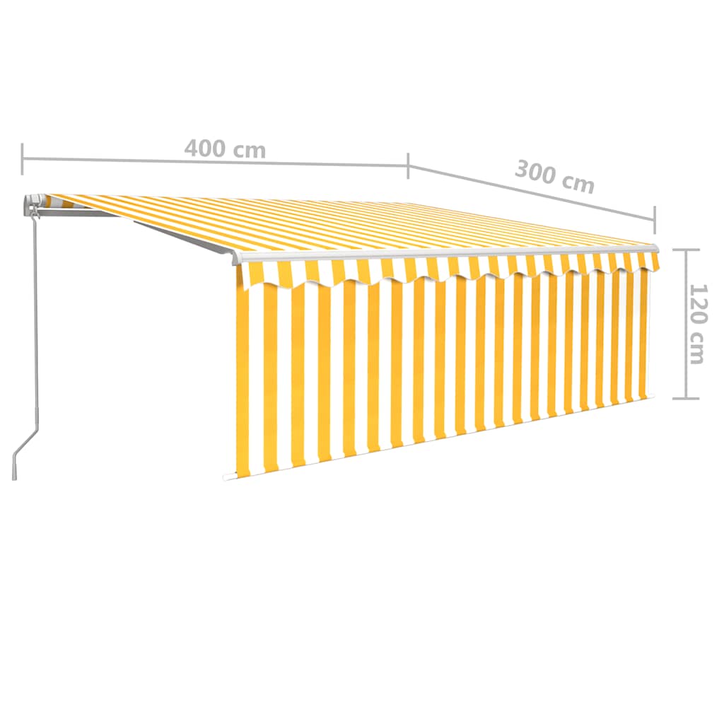 vidaXL Copertină retractabilă manual cu stor&LED, galben&alb, 4x3 m vidaXL Copertină retractabilă manual cu stor&LED, galben&alb, 4x3 m