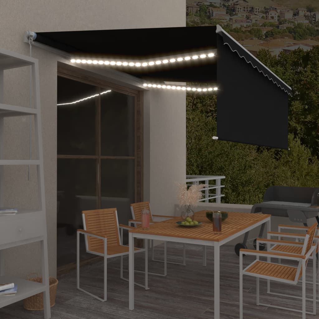 vidaXL Copertină retractabilă manual cu stor & LED, antracit, 4x3 m vidaXL Copertină retractabilă manual cu stor & LED, antracit, 4x3 m