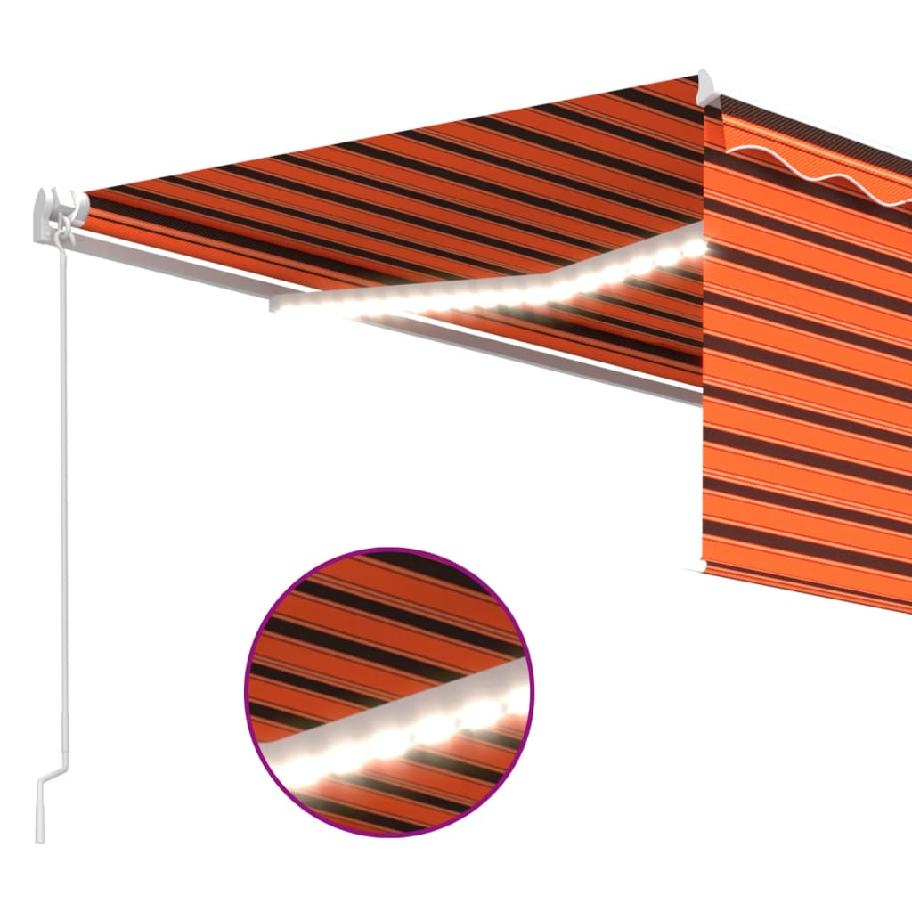 vidaXL Copertină retractabilă manual cu stor&LED portocaliu&maro 4x3 m vidaXL Copertină retractabilă manual cu stor&LED portocaliu&maro 4x3 m