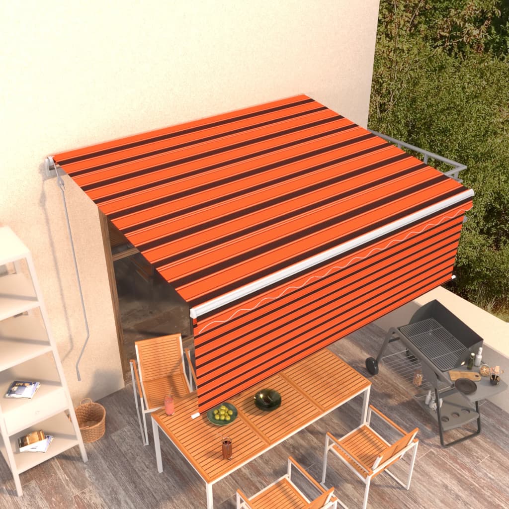 vidaXL Copertină retractabilă automat cu stor, portocaliu&maro, 4x3 m vidaXL Copertină retractabilă automat cu stor, portocaliu&maro, 4x3 m