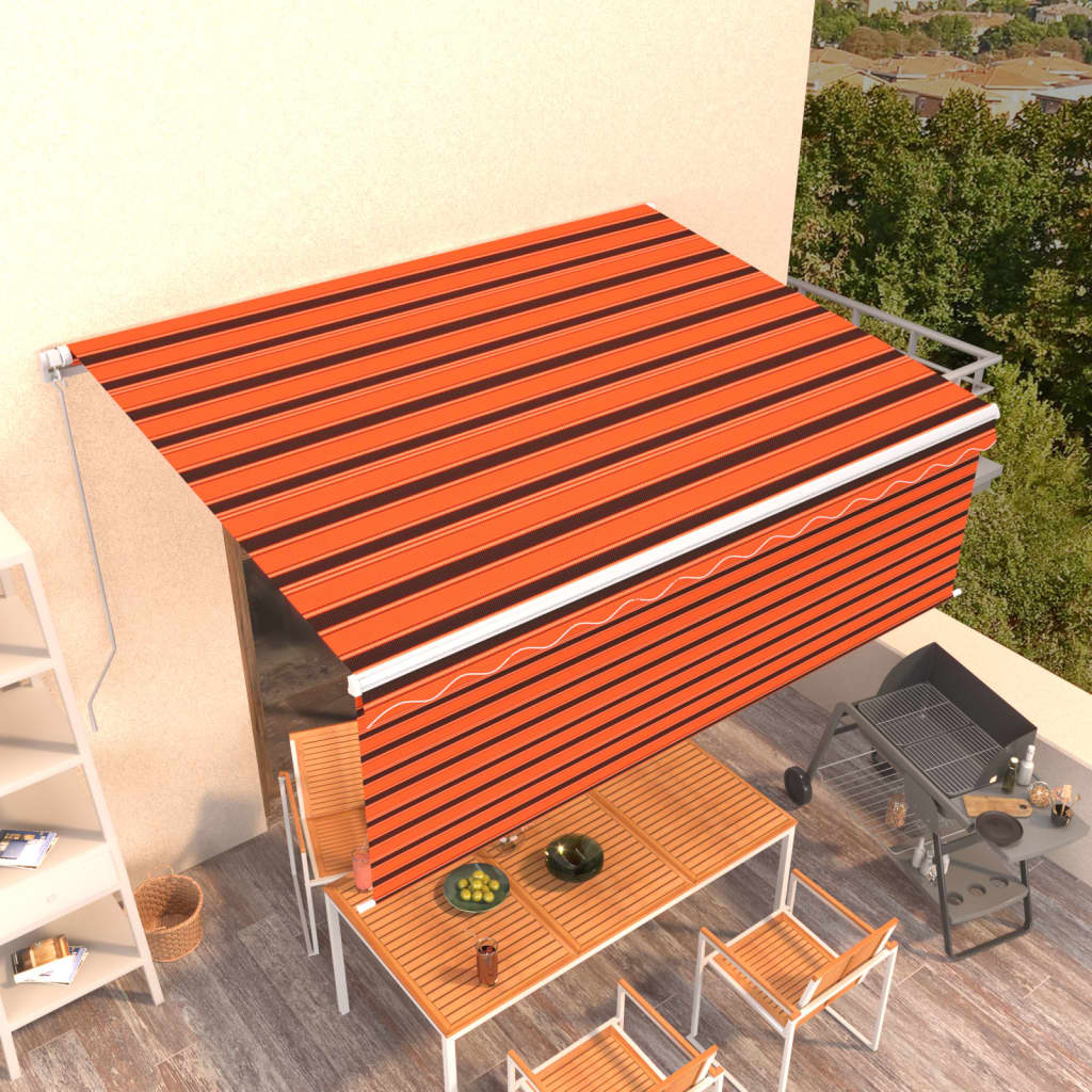vidaXL Copertină retractabilă manual cu stor, portocaliu&maro, 4,5x3 m vidaXL Copertină retractabilă manual cu stor, portocaliu&maro, 4,5x3 m