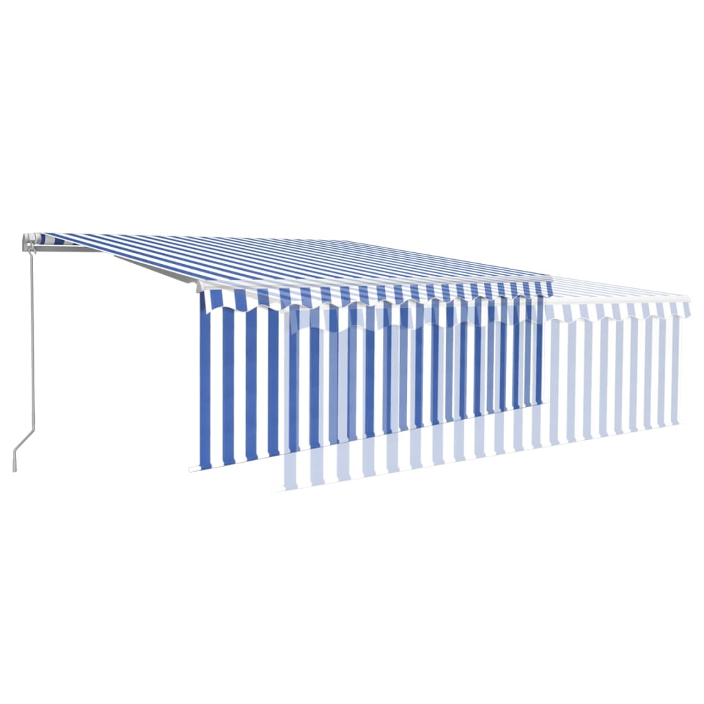 vidaXL Copertină retractabilă manual cu stor&LED, albastru&alb, 4,5x3m vidaXL Copertină retractabilă manual cu stor&LED, albastru&alb, 4,5x3m