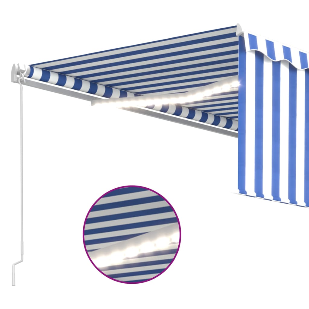 vidaXL Copertină retractabilă manual cu stor&LED, albastru&alb, 4,5x3m vidaXL Copertină retractabilă manual cu stor&LED, albastru&alb, 4,5x3m