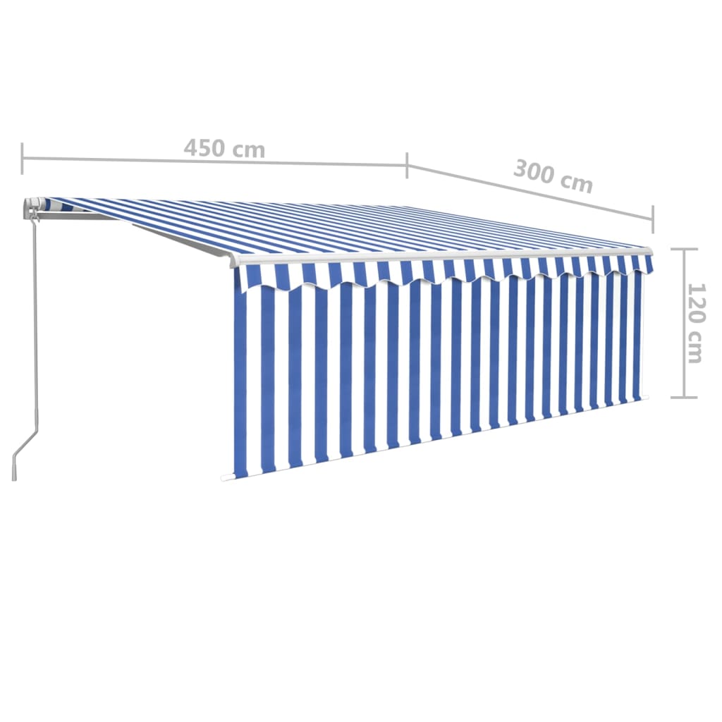 vidaXL Copertină retractabilă manual cu stor&LED, albastru&alb, 4,5x3m vidaXL Copertină retractabilă manual cu stor&LED, albastru&alb, 4,5x3m