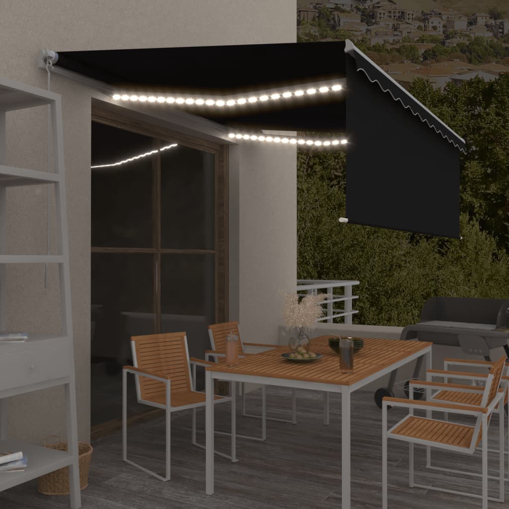 vidaXL Copertină retractabilă manual cu stor&LED, antracit, 4,5x3 m