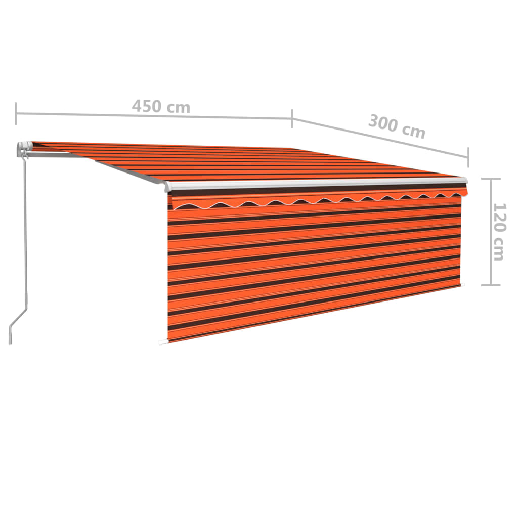 vidaXL Copertină retractabilă manual stor&LED portocaliu&maro, 4,5x3 m vidaXL Copertină retractabilă manual stor&LED portocaliu&maro, 4,5x3 m
