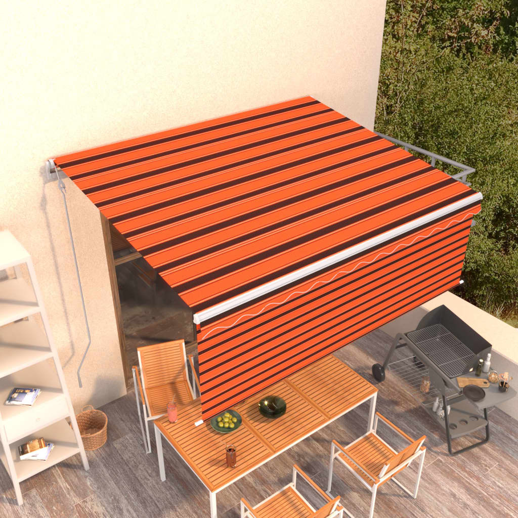 vidaXL Copertină retractabilă automat cu stor, portocaliu&maro 4,5x3 m vidaXL Copertină retractabilă automat cu stor, portocaliu&maro 4,5x3 m