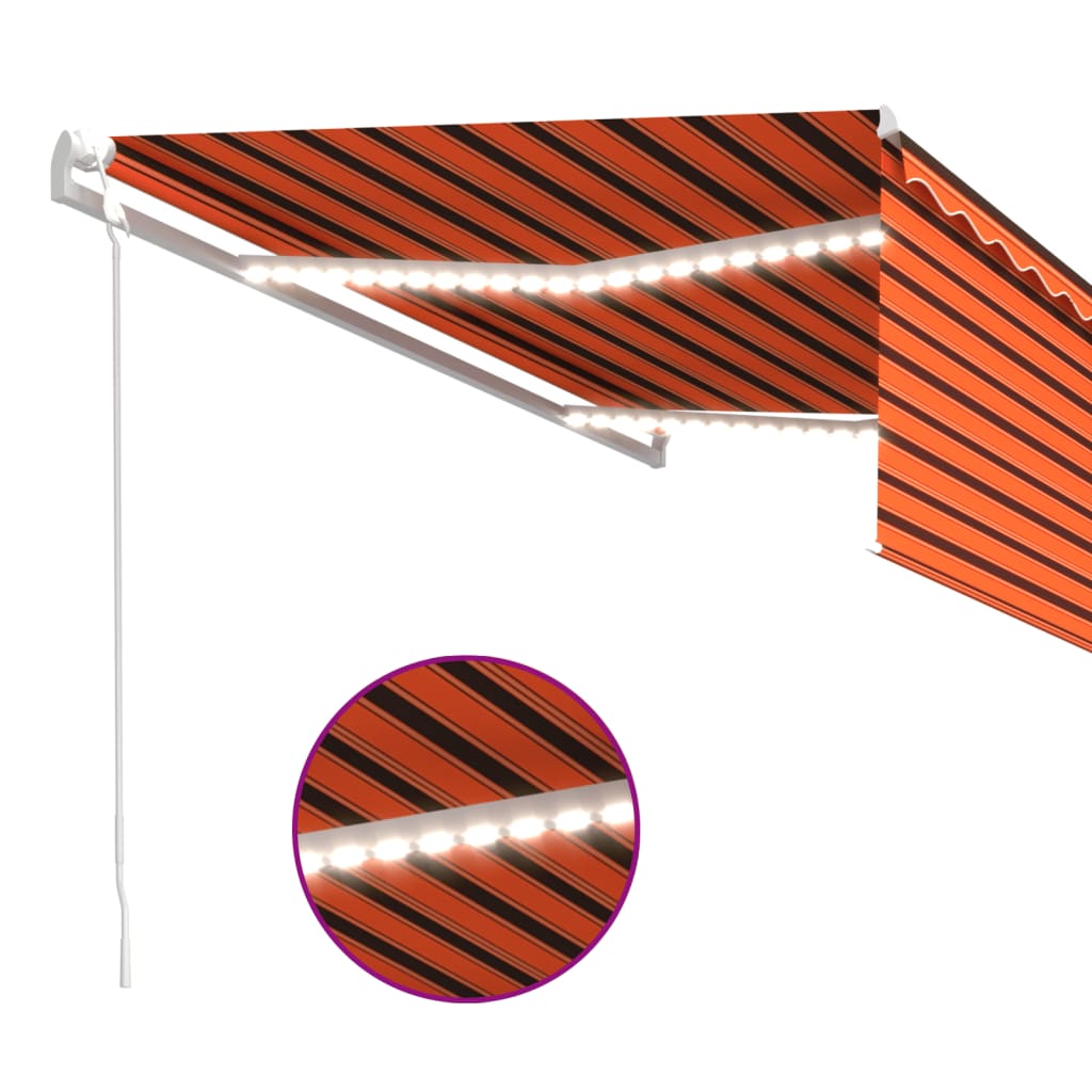 vidaXL Copertină automată stor LED senzor vânt portocaliu&maro 4,5x3 m vidaXL Copertină automată stor LED senzor vânt portocaliu&maro 4,5x3 m