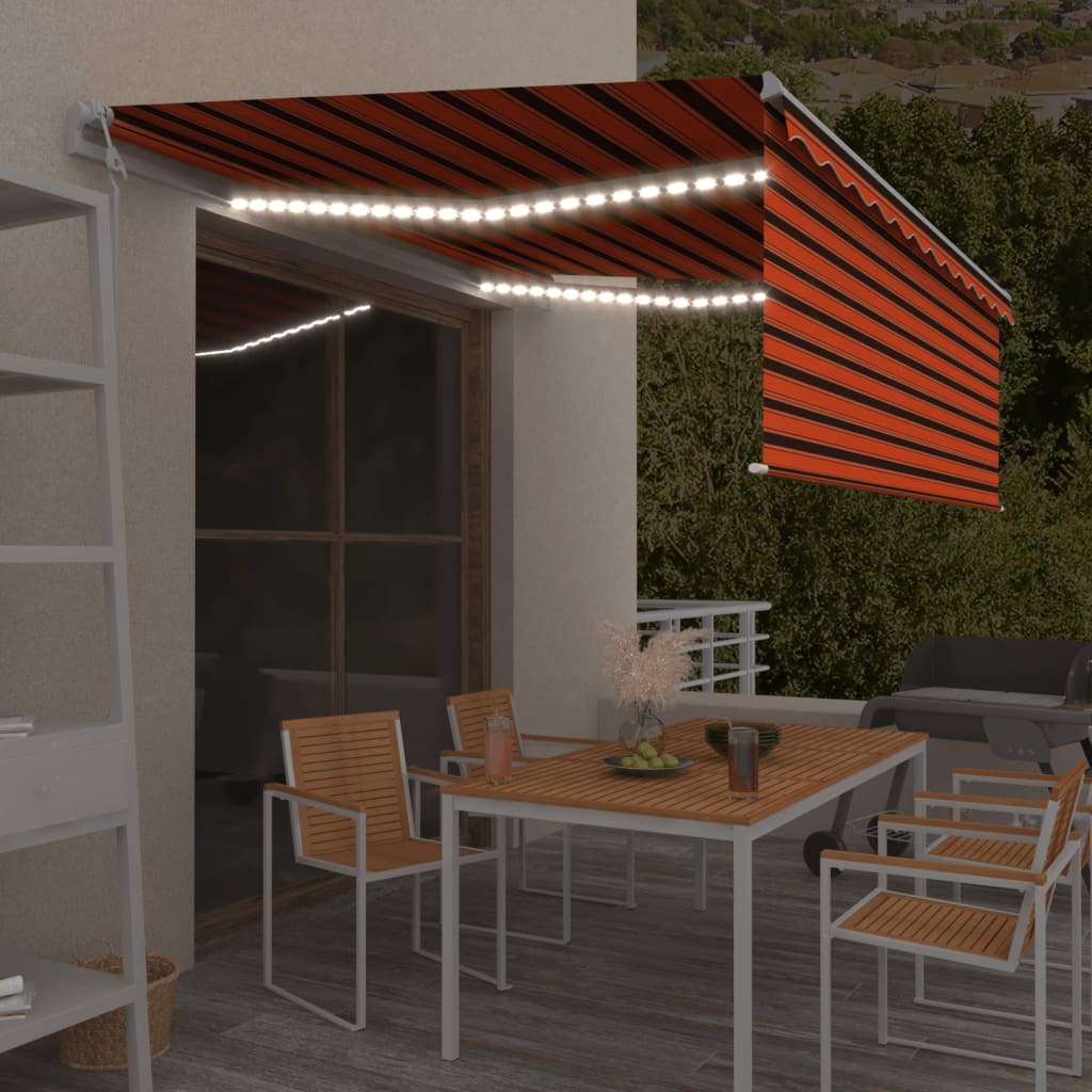 vidaXL Copertină automată stor LED senzor vânt portocaliu&maro 4,5x3 m vidaXL Copertină automată stor LED senzor vânt portocaliu&maro 4,5x3 m