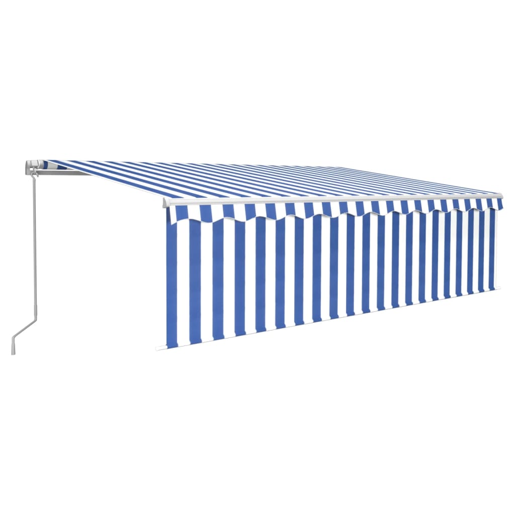 vidaXL Copertină retractabilă manual cu stor, albastru&alb, 5x3 m