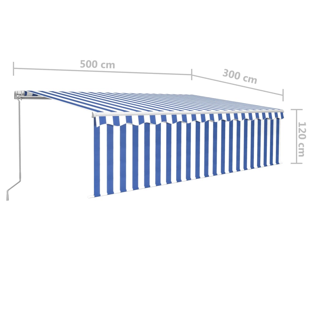 vidaXL Copertină retractabilă manual cu stor&LED, albastru&alb, 5x3 m vidaXL Copertină retractabilă manual cu stor&LED, albastru&alb, 5x3 m