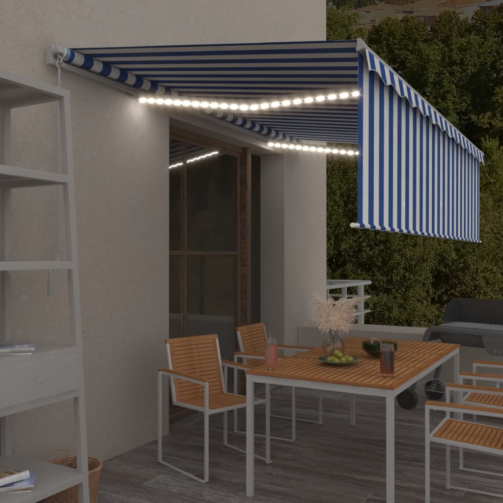 vidaXL Copertină retractabilă manual cu stor&LED, albastru&alb, 5x3 m vidaXL Copertină retractabilă manual cu stor&LED, albastru&alb, 5x3 m