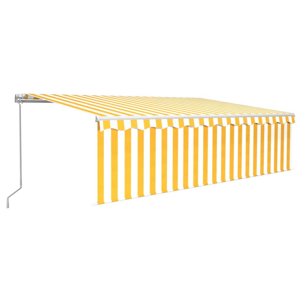 vidaXL Copertină retractabilă manual cu stor&LED, galben&alb, 5x3 m