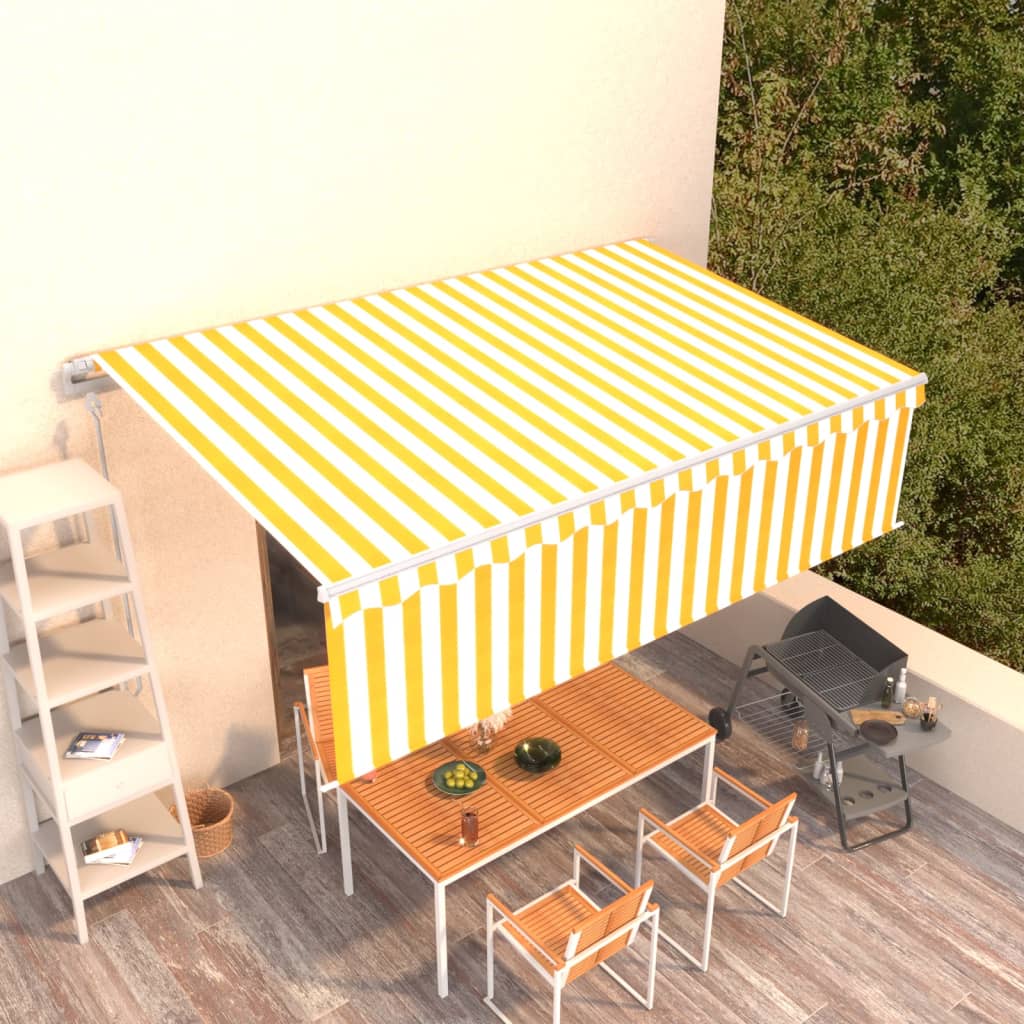 vidaXL Copertină retractabilă automat cu stor, galben&alb, 5x3 m