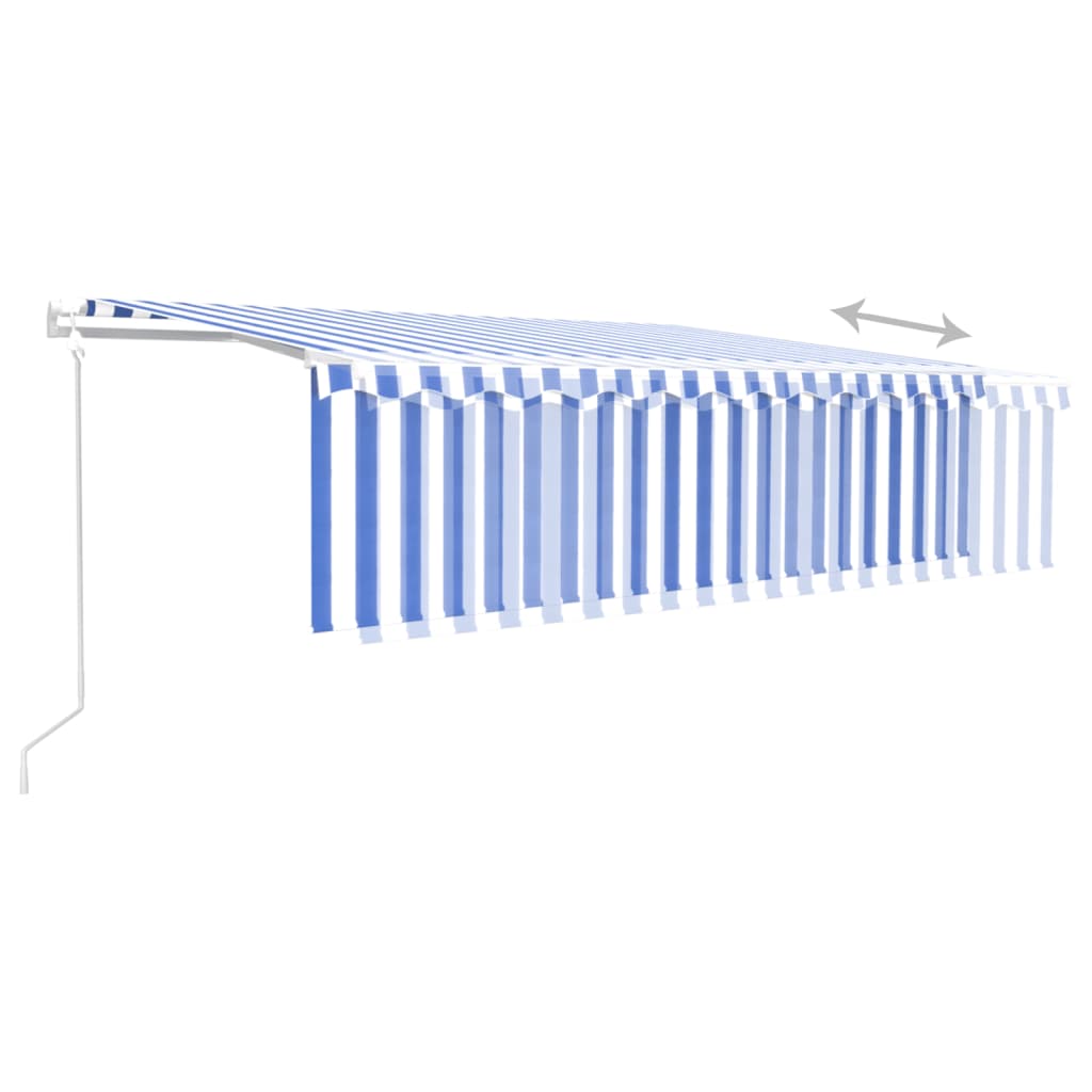 vidaXL Copertină retractabilă stor&LED&senzor vânt, albastru/alb, 5x3m vidaXL Copertină retractabilă stor&LED&senzor vânt, albastru/alb, 5x3m