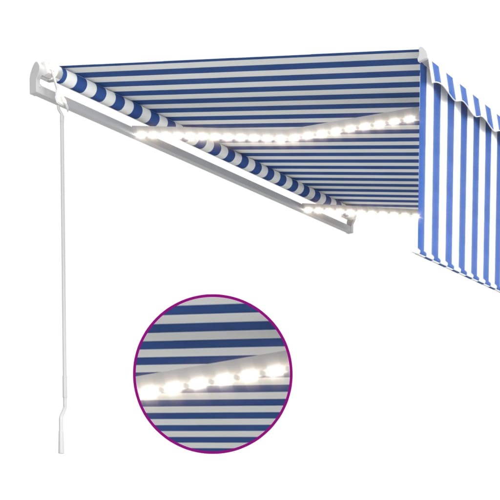 vidaXL Copertină retractabilă stor&LED&senzor vânt, albastru/alb, 5x3m vidaXL Copertină retractabilă stor&LED&senzor vânt, albastru/alb, 5x3m