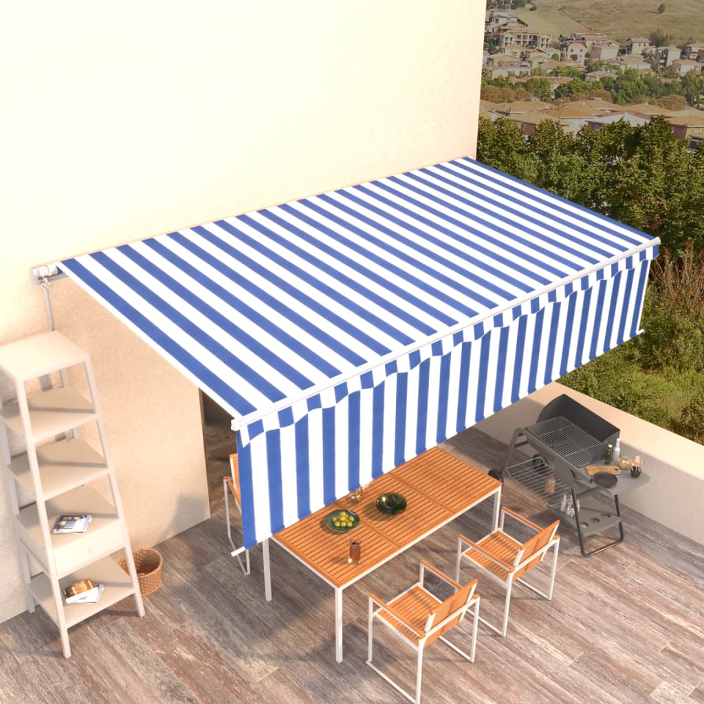 vidaXL Copertină retractabilă manual cu stor, albastru&alb, 6x3m vidaXL Copertină retractabilă manual cu stor, albastru&alb, 6x3m