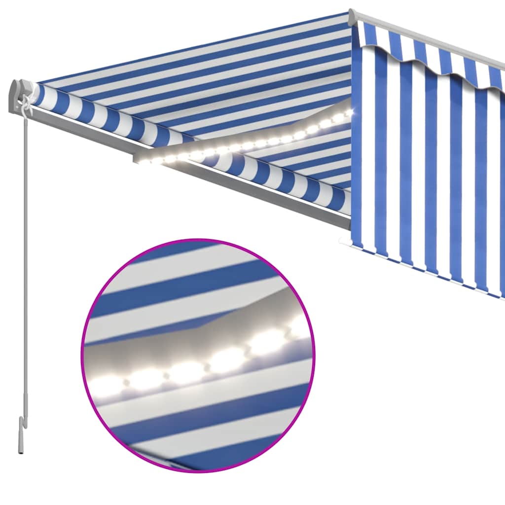 vidaXL Copertină retractabilă manual cu stor&LED albastru&alb, 3x2,5 m