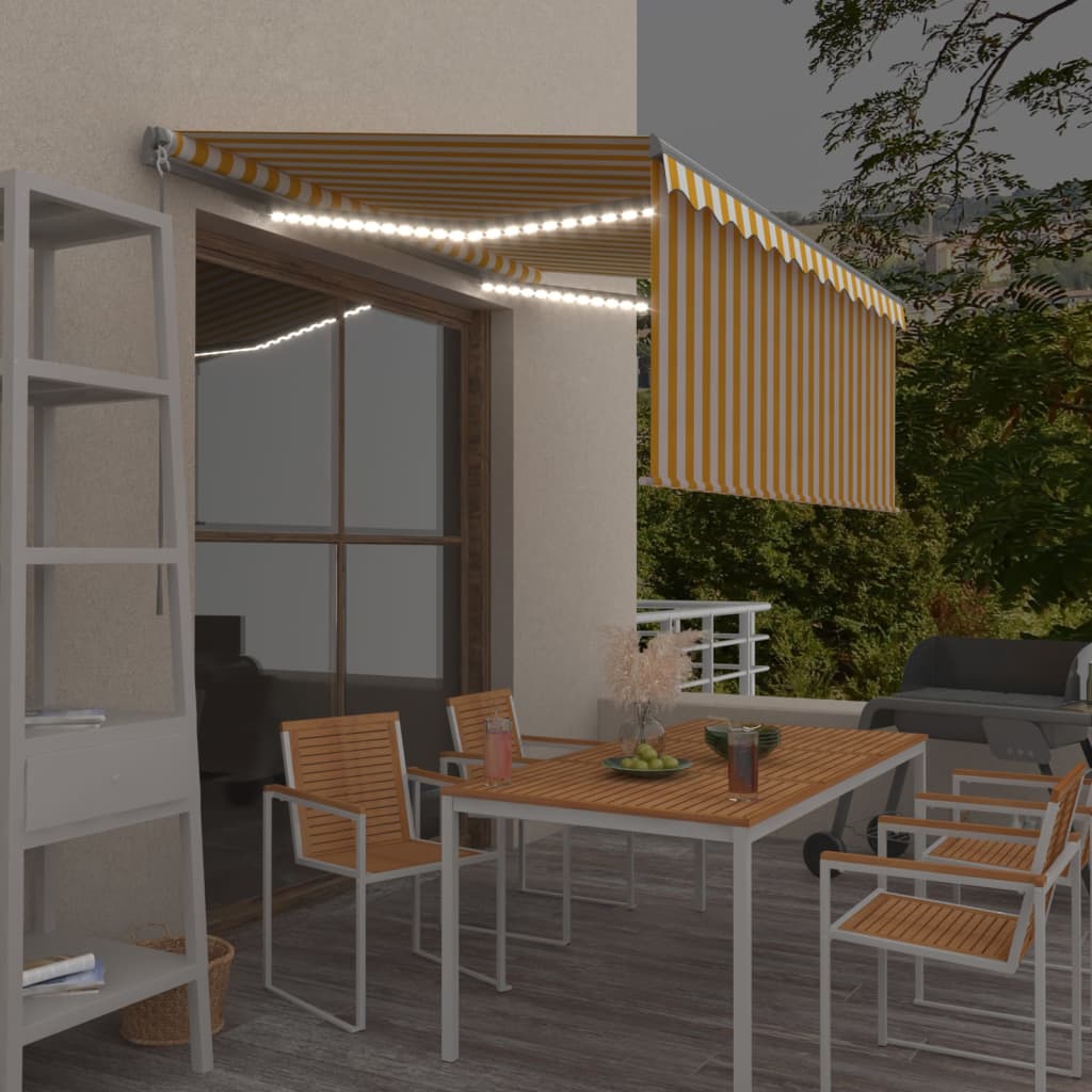 vidaXL Copertină retractabilă manual cu stor&LED, galben & alb 3x2,5 m vidaXL Copertină retractabilă manual cu stor&LED, galben & alb 3x2,5 m