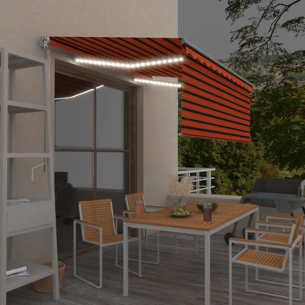 vidaXL Copertină retractabilă manual stor&LED portocaliu&maro 3x2,5 m vidaXL Copertină retractabilă manual stor&LED portocaliu&maro 3x2,5 m