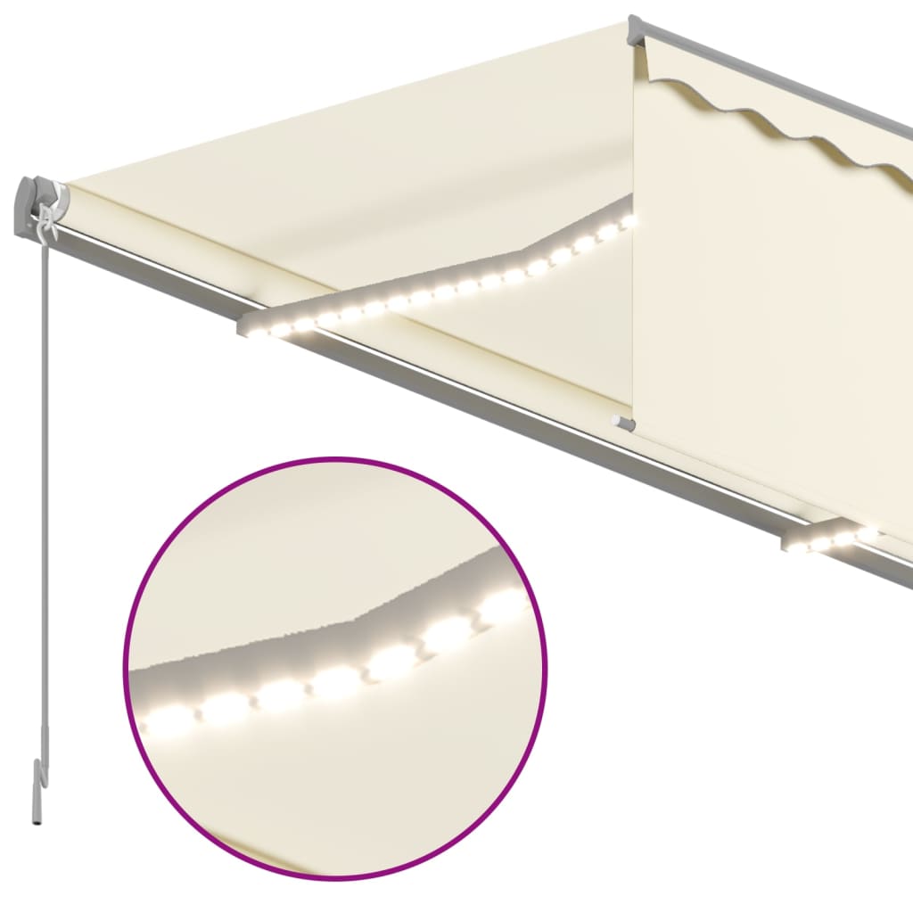 vidaXL Copertină retractabilă manual cu stor&LED, crem, 3,5x2,5 m
