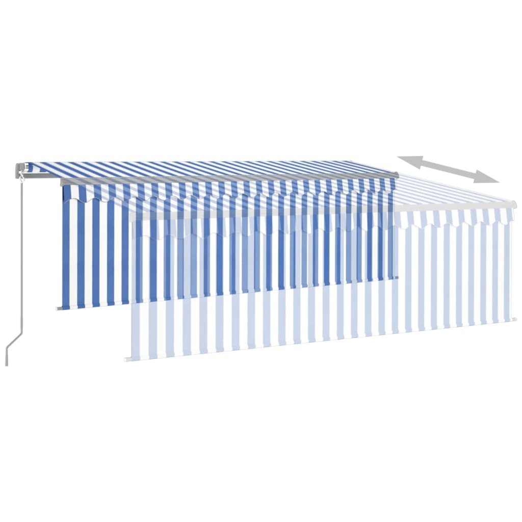 vidaXL Copertină retractabilă manual cu stor, albastru & alb, 4x3 m