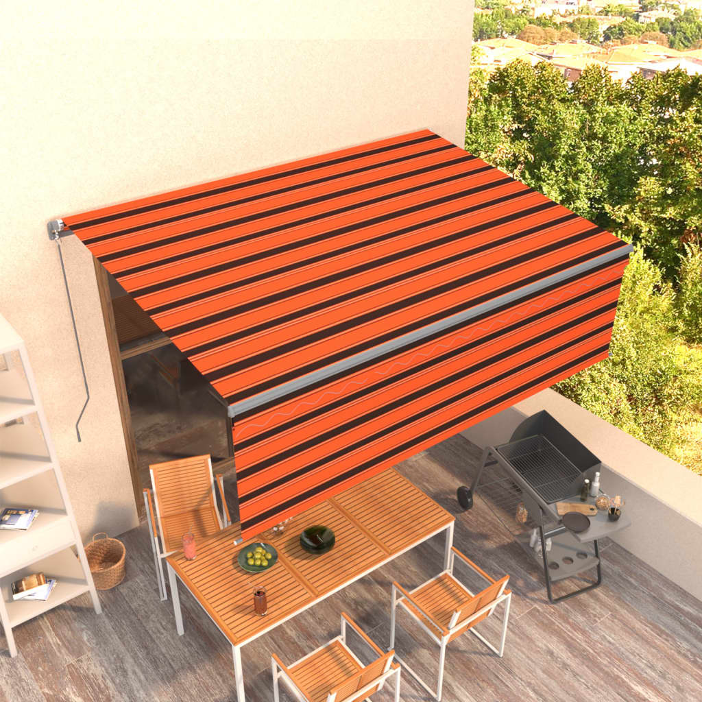 vidaXL Copertină retractabilă manual cu stor, portocaliu&maro, 4x3 m vidaXL Copertină retractabilă manual cu stor, portocaliu&maro, 4x3 m