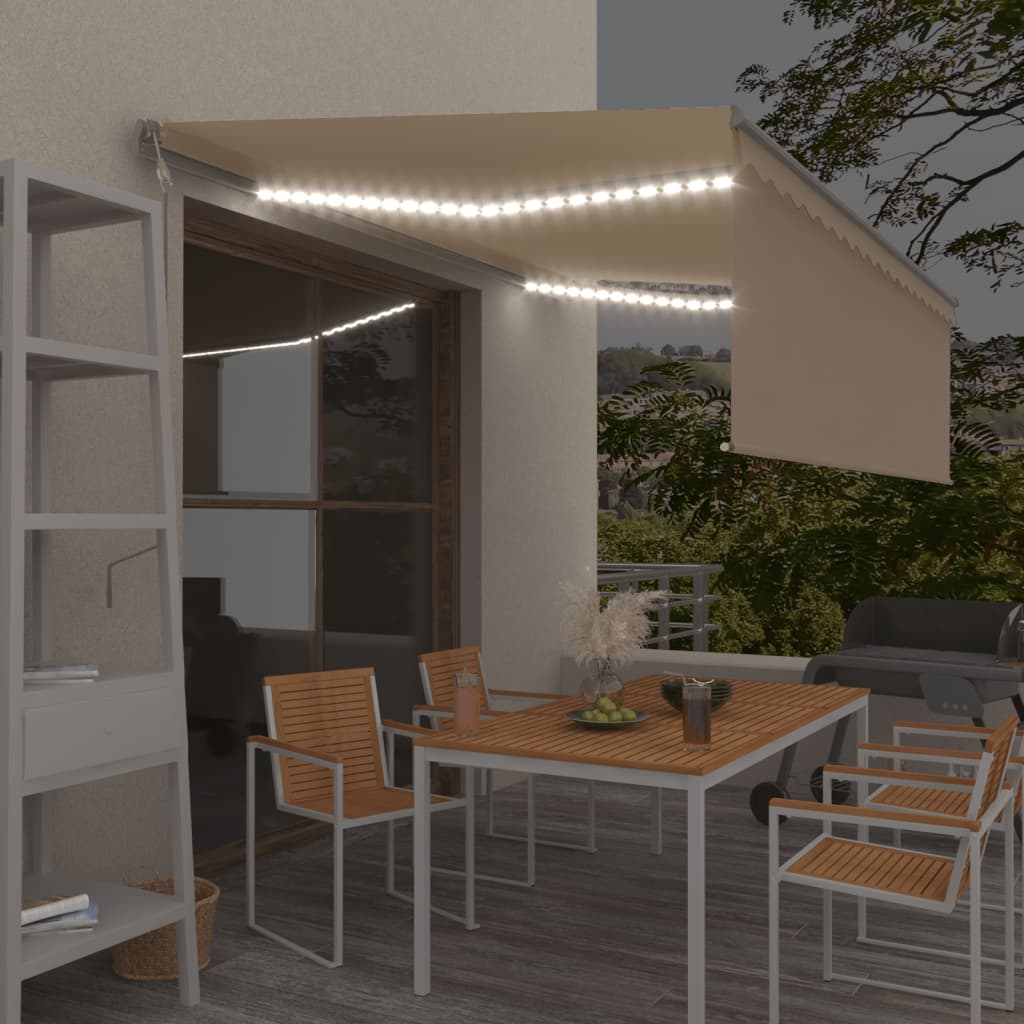 vidaXL Copertină automată cu stor&senzor vânt&LED, crem, 4x3 m vidaXL Copertină automată cu stor&senzor vânt&LED, crem, 4x3 m
