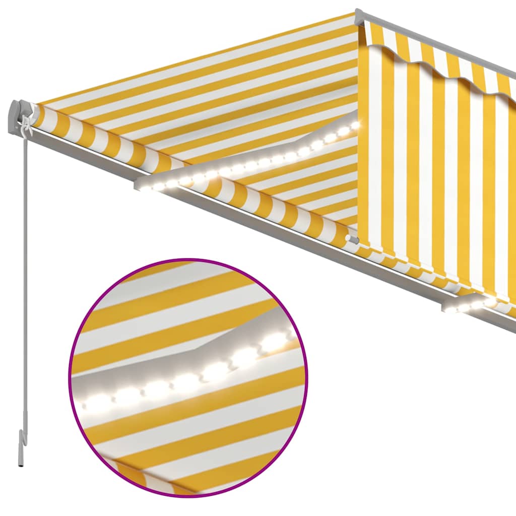 vidaXL Copertină automată cu stor&senzor vânt&LED, galben&alb, 4x3 m vidaXL Copertină automată cu stor&senzor vânt&LED, galben&alb, 4x3 m