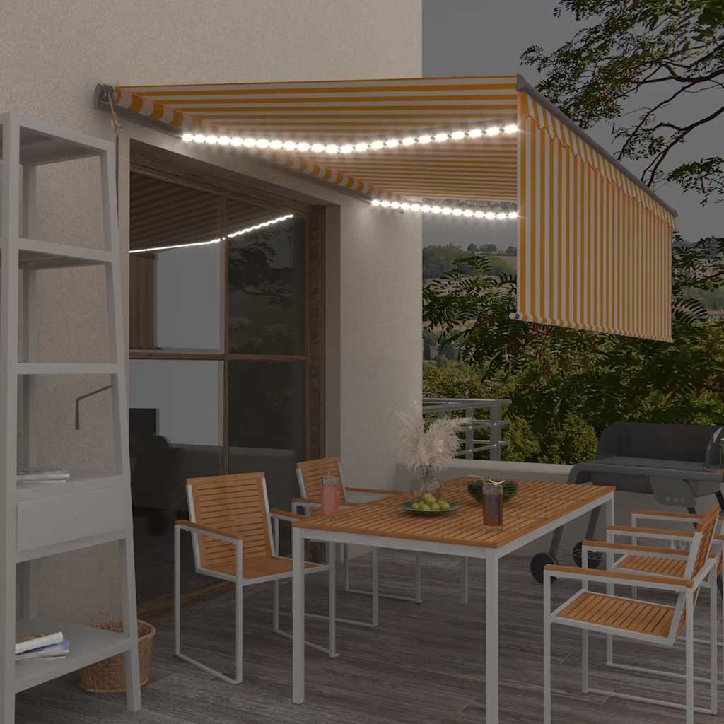 vidaXL Copertină automată cu stor&senzor vânt&LED, galben&alb, 4x3 m vidaXL Copertină automată cu stor&senzor vânt&LED, galben&alb, 4x3 m