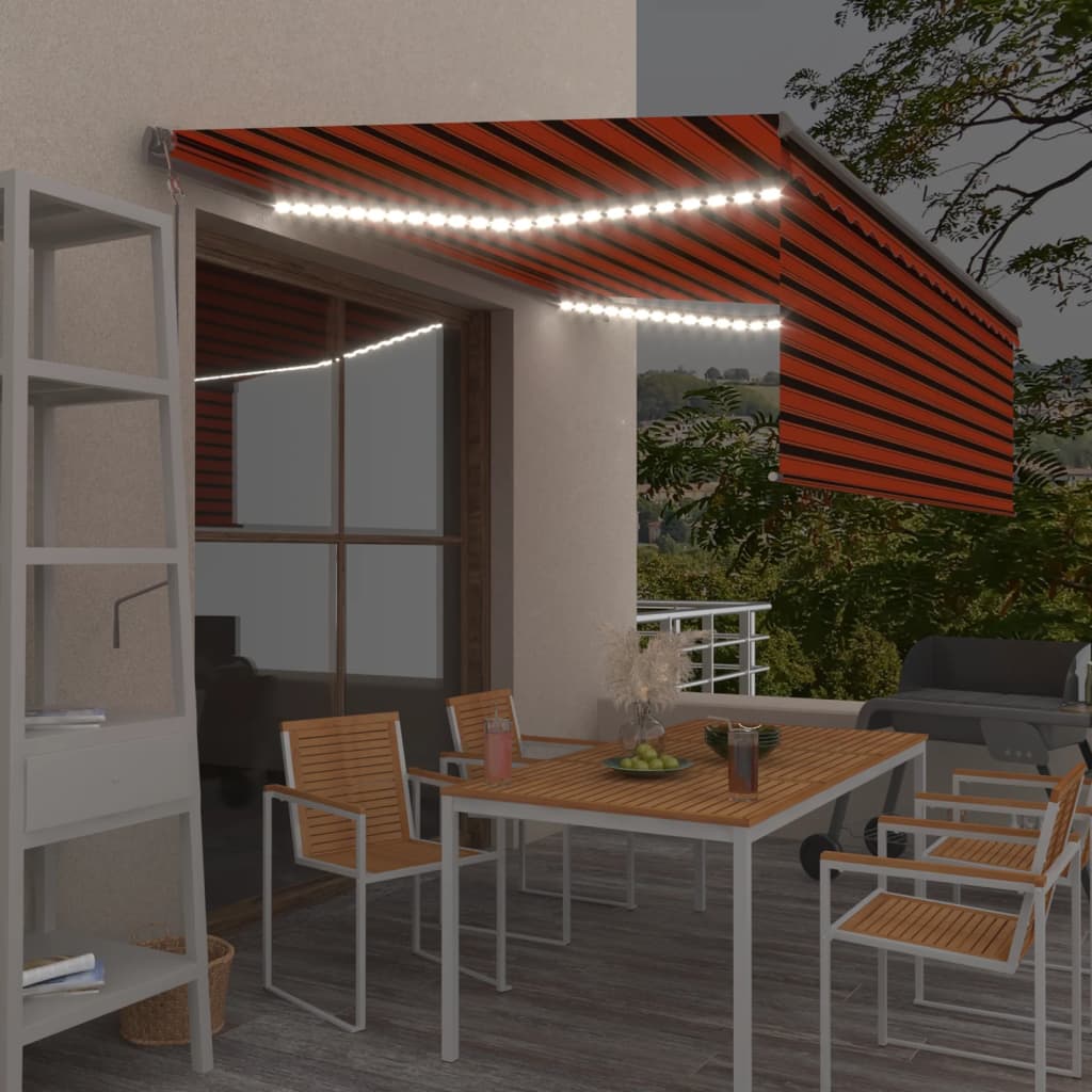 vidaXL Copertină automată cu stor&senzor vânt&LED portocaliu&maro 4x3m vidaXL Copertină automată cu stor&senzor vânt&LED portocaliu&maro 4x3m