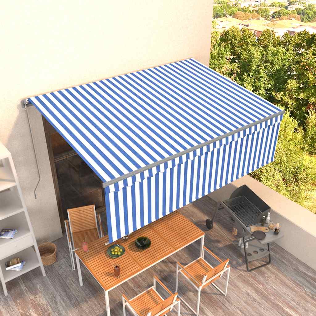 vidaXL Copertină retractabilă manual cu stor, albastru&alb, 4,5x3 m vidaXL Copertină retractabilă manual cu stor, albastru&alb, 4,5x3 m
