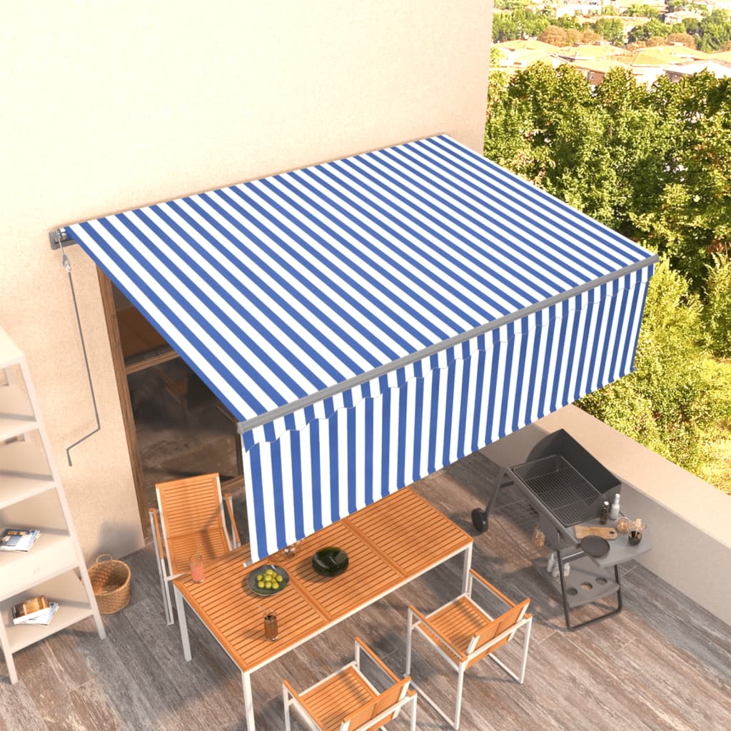 vidaXL Copertină retractabilă automat cu stor, albastru&alb, 4,5x3 m vidaXL Copertină retractabilă automat cu stor, albastru&alb, 4,5x3 m