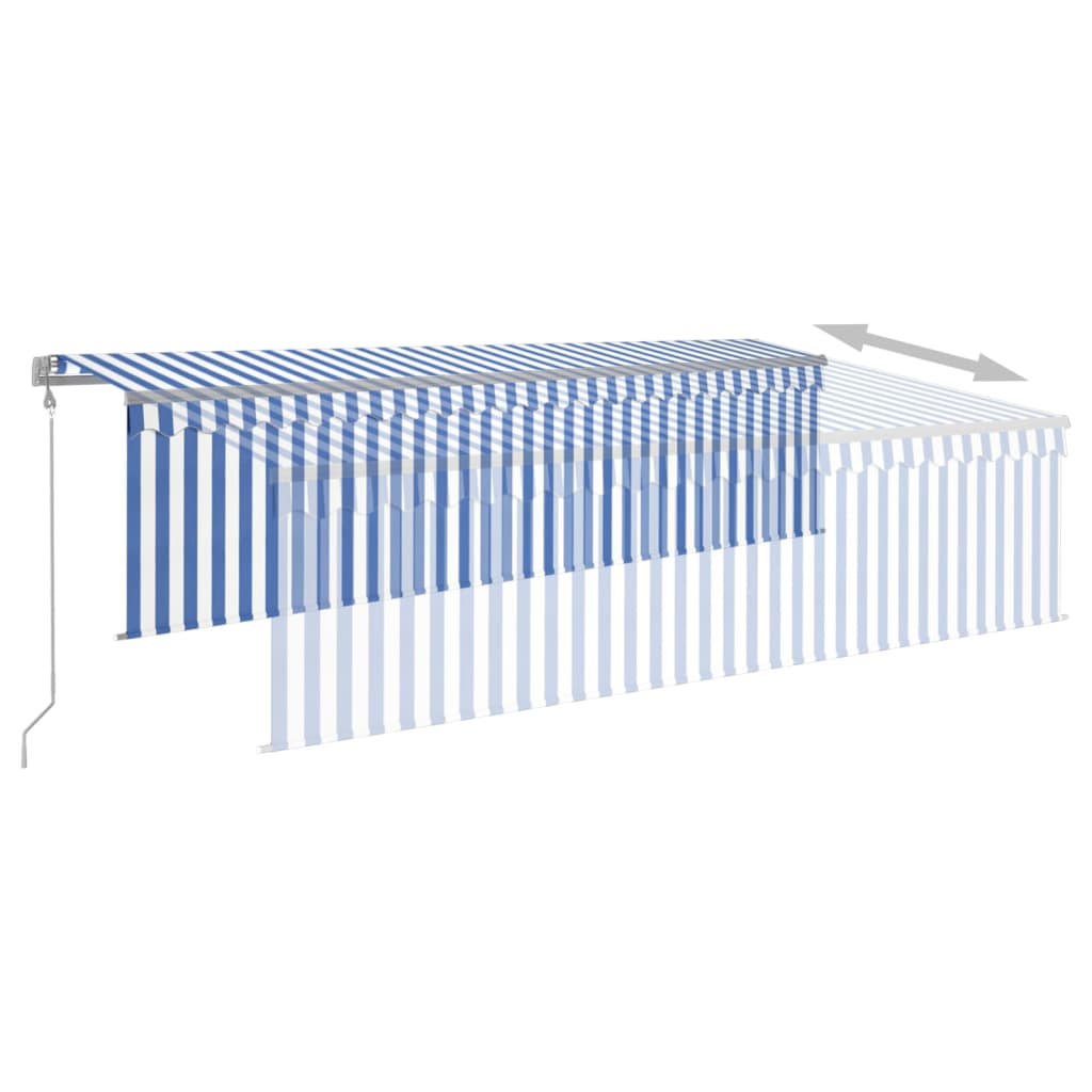 vidaXL Copertină automată cu stor&LED&senzor de vânt albastru/alb 5x3m vidaXL Copertină automată cu stor&LED&senzor de vânt albastru/alb 5x3m