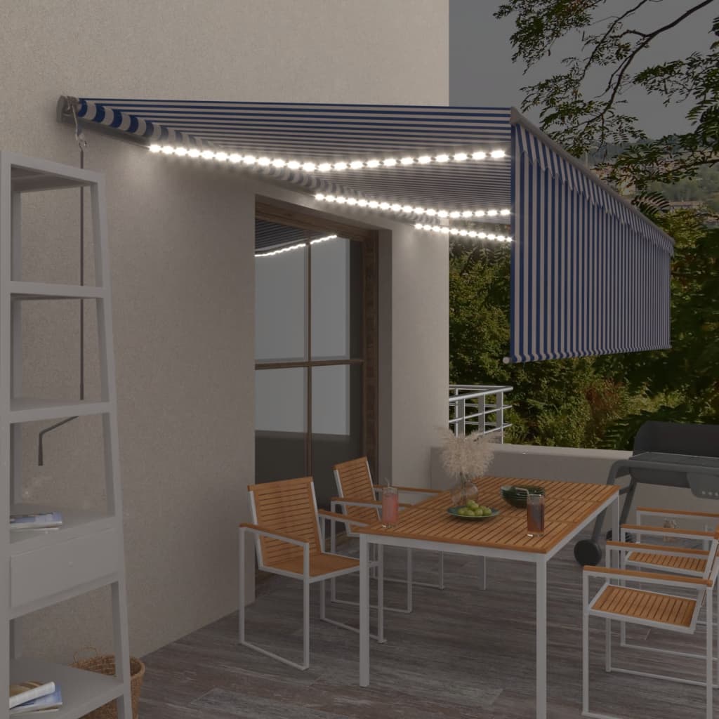 vidaXL Copertină automată cu stor&LED&senzor vânt, albastru/alb, 6x3 m vidaXL Copertină automată cu stor&LED&senzor vânt, albastru/alb, 6x3 m
