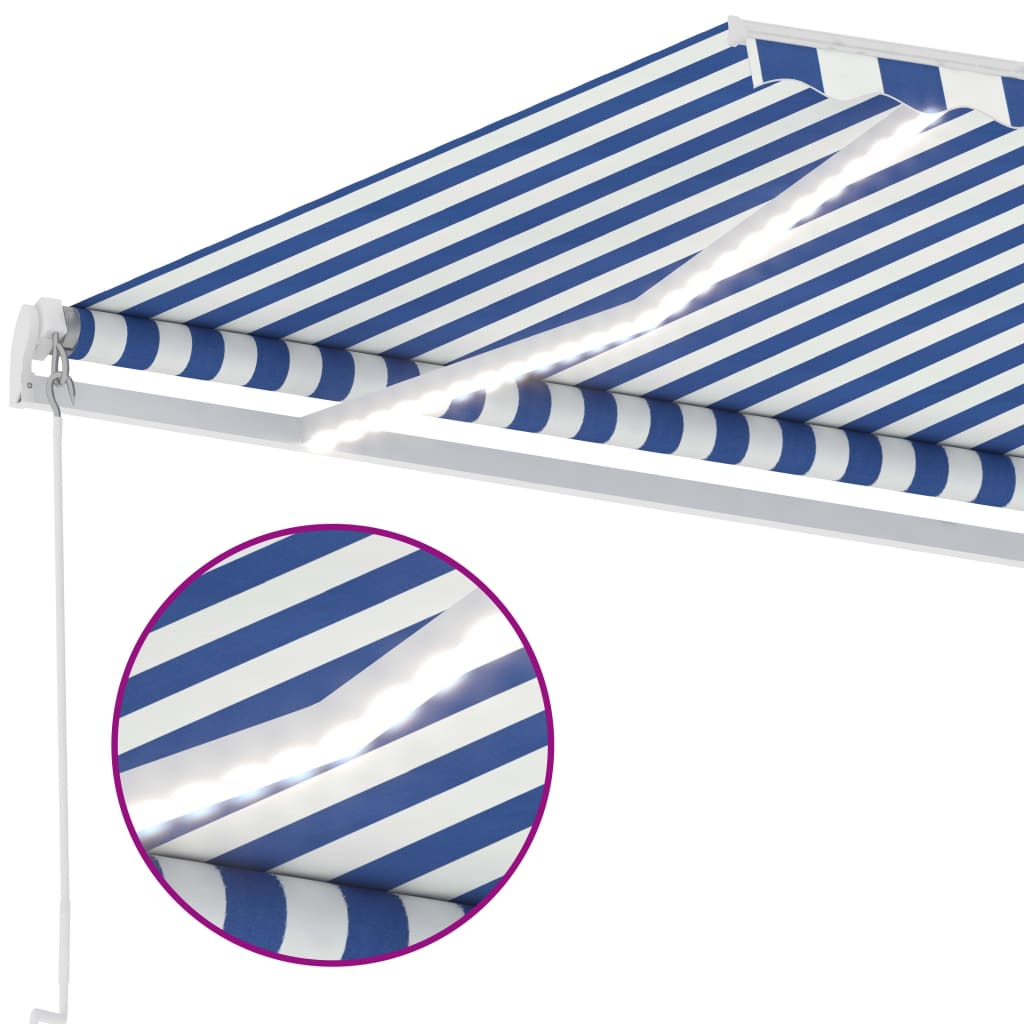 vidaXL Copertină retractabilă manual cu LED albastru și alb 300x250 cm vidaXL Copertină retractabilă manual cu LED albastru și alb 300x250 cm