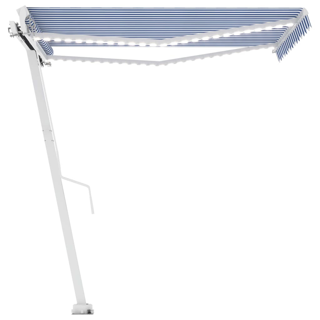 vidaXL Copertină retractabilă manual cu LED albastru și alb 300x250 cm vidaXL Copertină retractabilă manual cu LED albastru și alb 300x250 cm