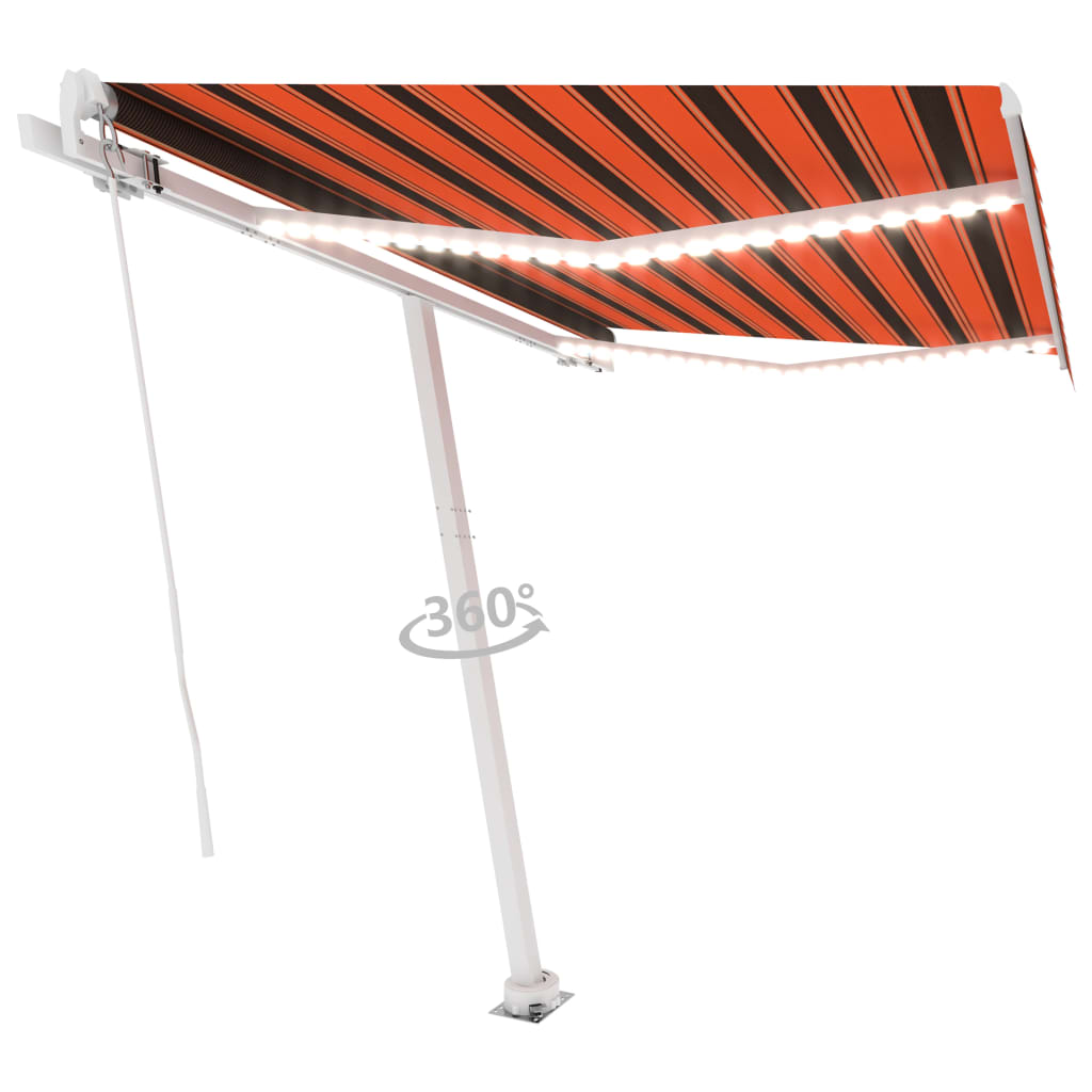 vidaXL Copertină retractabilă manual cu LED portocaliu&maro 300x250 cm