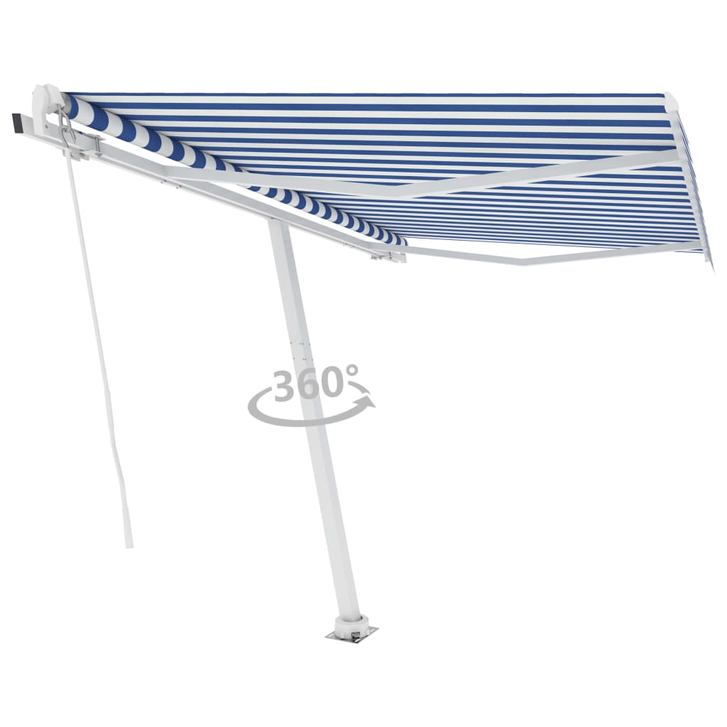 vidaXL Copertină autonomă retractabilă manual, albastru/alb, 350x250cm vidaXL Copertină autonomă retractabilă manual, albastru/alb, 350x250cm