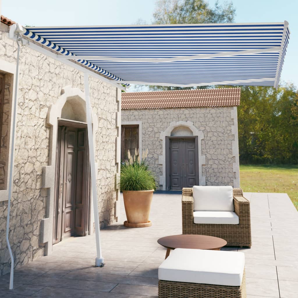 vidaXL Copertină autonomă retractabilă manual, albastru/alb, 350x250cm vidaXL Copertină autonomă retractabilă manual, albastru/alb, 350x250cm